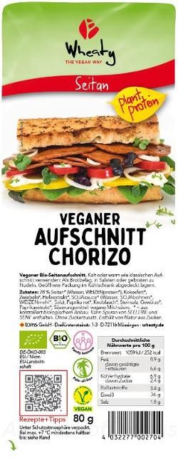 Produktfoto zu Wheaty Aufschnitt Chorizo 80g, vegan